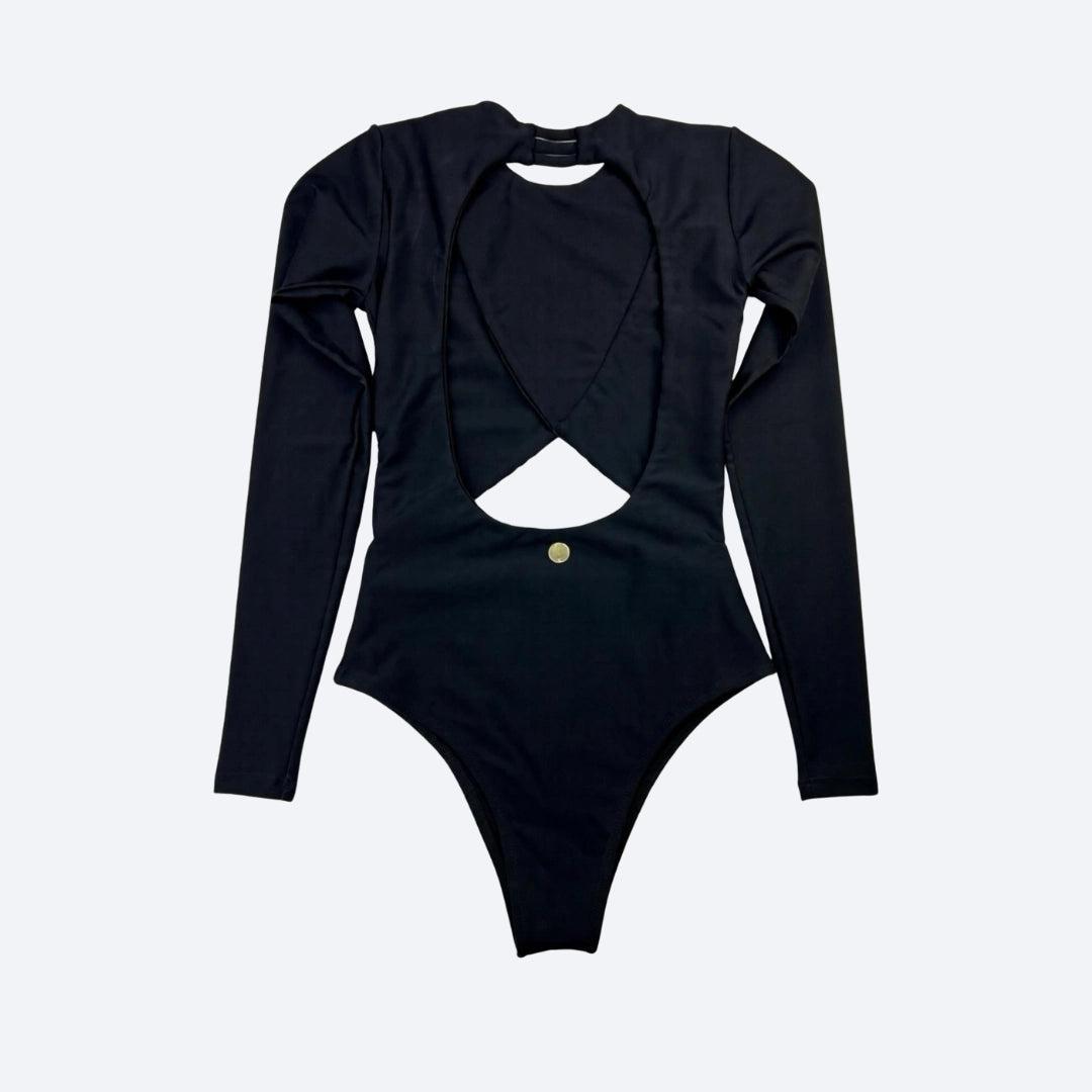 Essenza Asymmetric Long-Sleeve Bodysuit – Sculpting Brazilian Athleisure with UV Protection