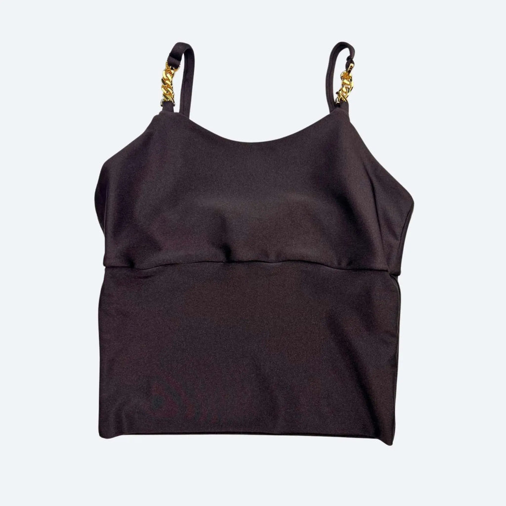 Irina Espresso Sculpt Fit Crop Top with Gold Chain Straps