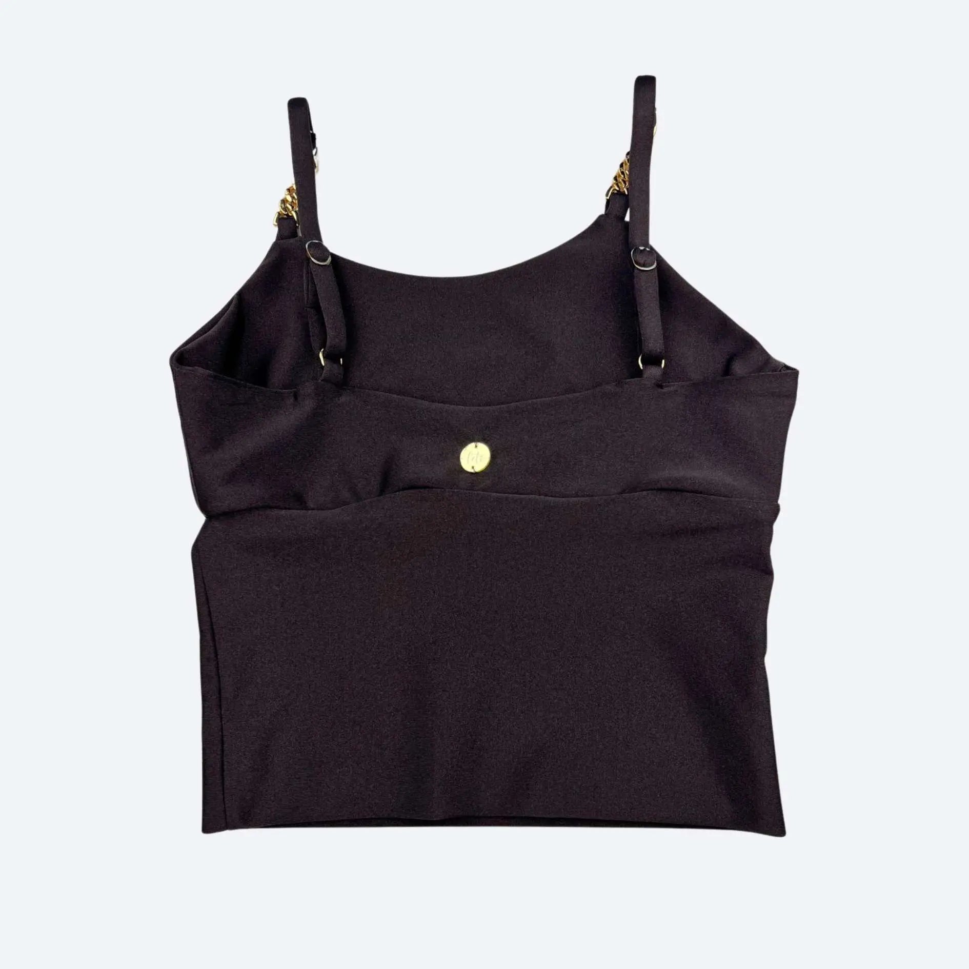 Irina Espresso Sculpt Fit Crop Top with Gold Chain Straps