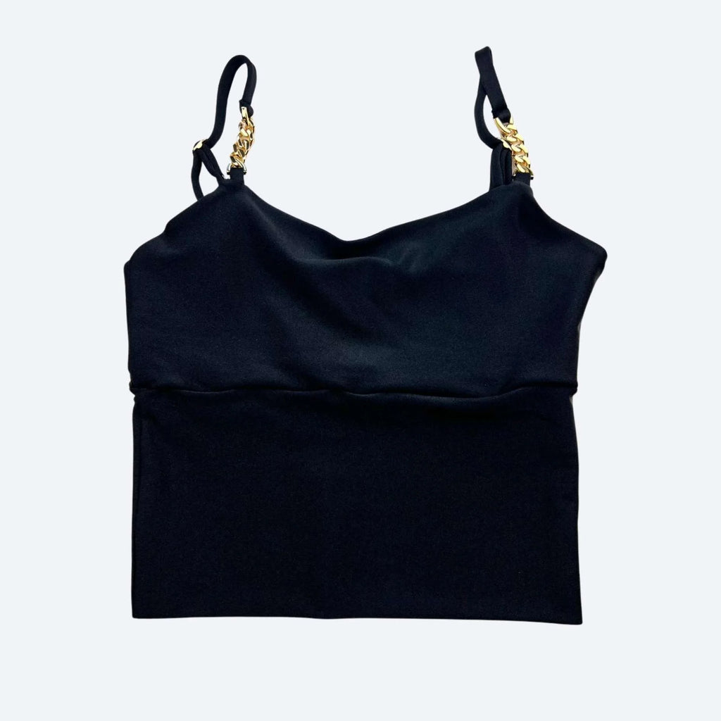 Irina Black Sculpt Fit Crop Top with Gold Chain Straps