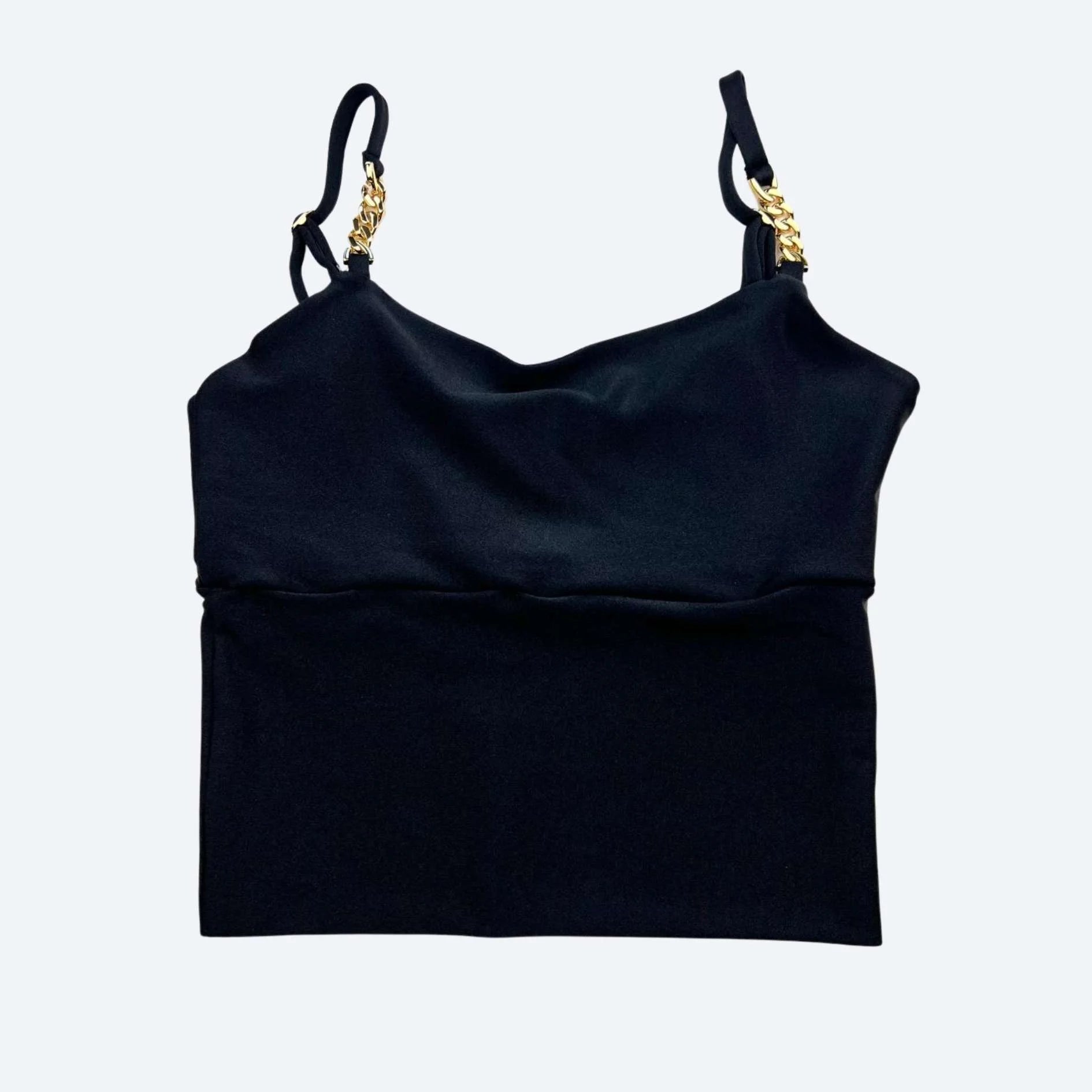 Irina Black Sculpt Fit Crop Top with Gold Chain Straps