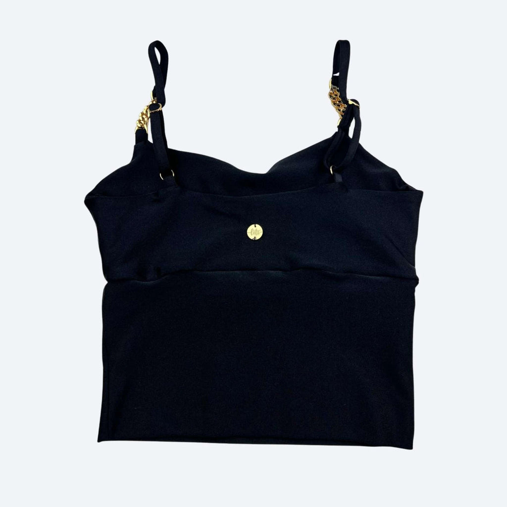 Irina Black Sculpt Fit Crop Top with Gold Chain Straps