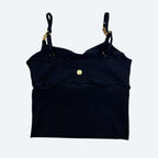 Irina Sculpt Fit Cropped Gym Top with Gold Chain Strap Details