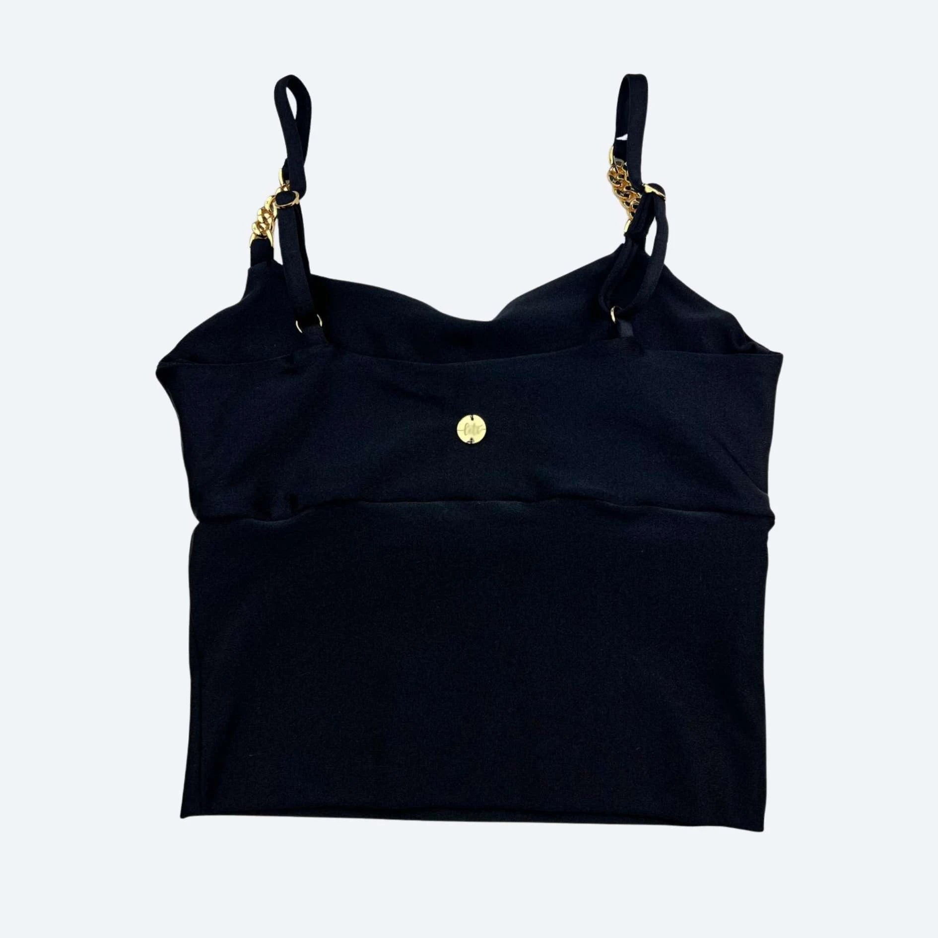 Irina Black Sculpt Fit Crop Top with Gold Chain Straps