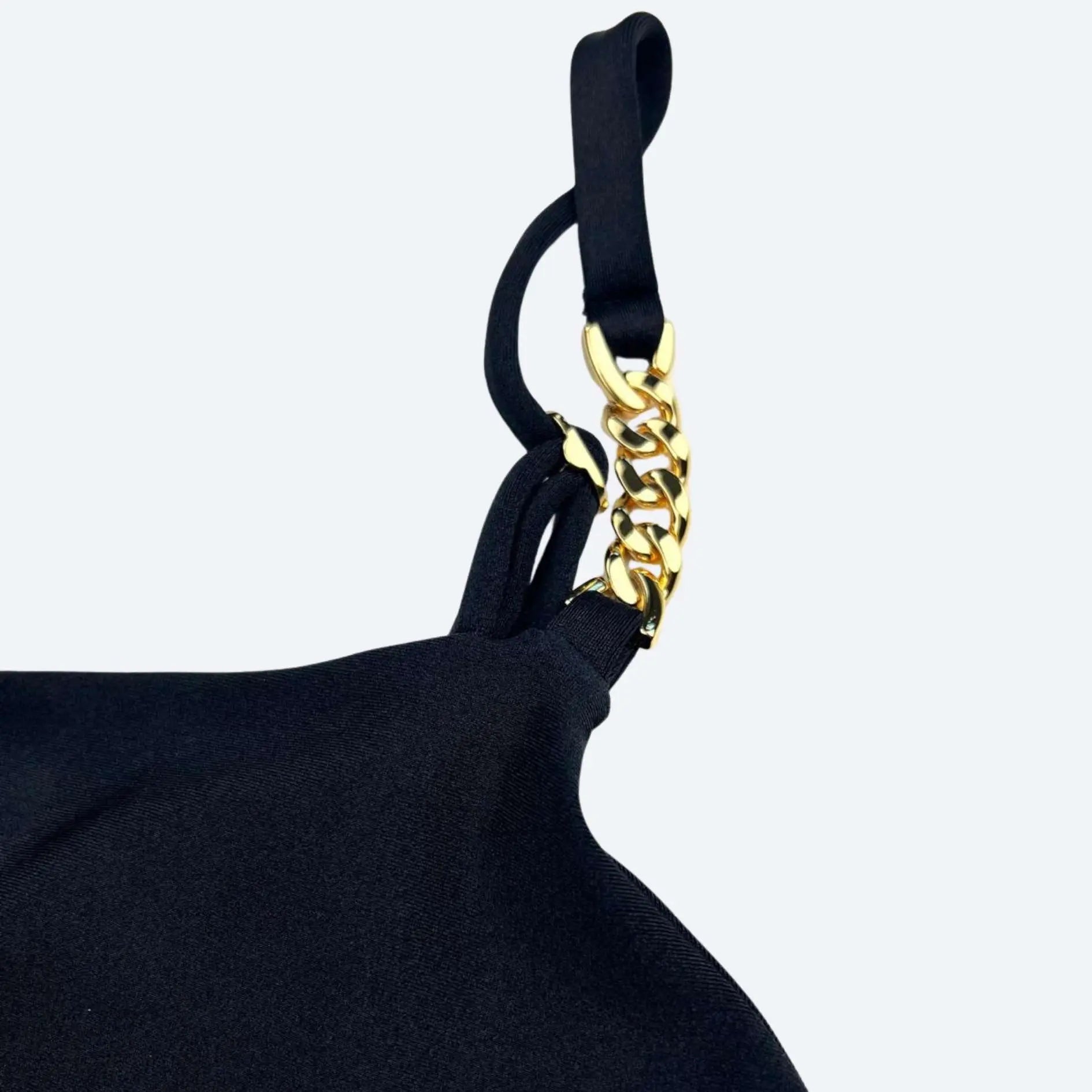 Irina Black Sculpt Fit Crop Top with Gold Chain Straps