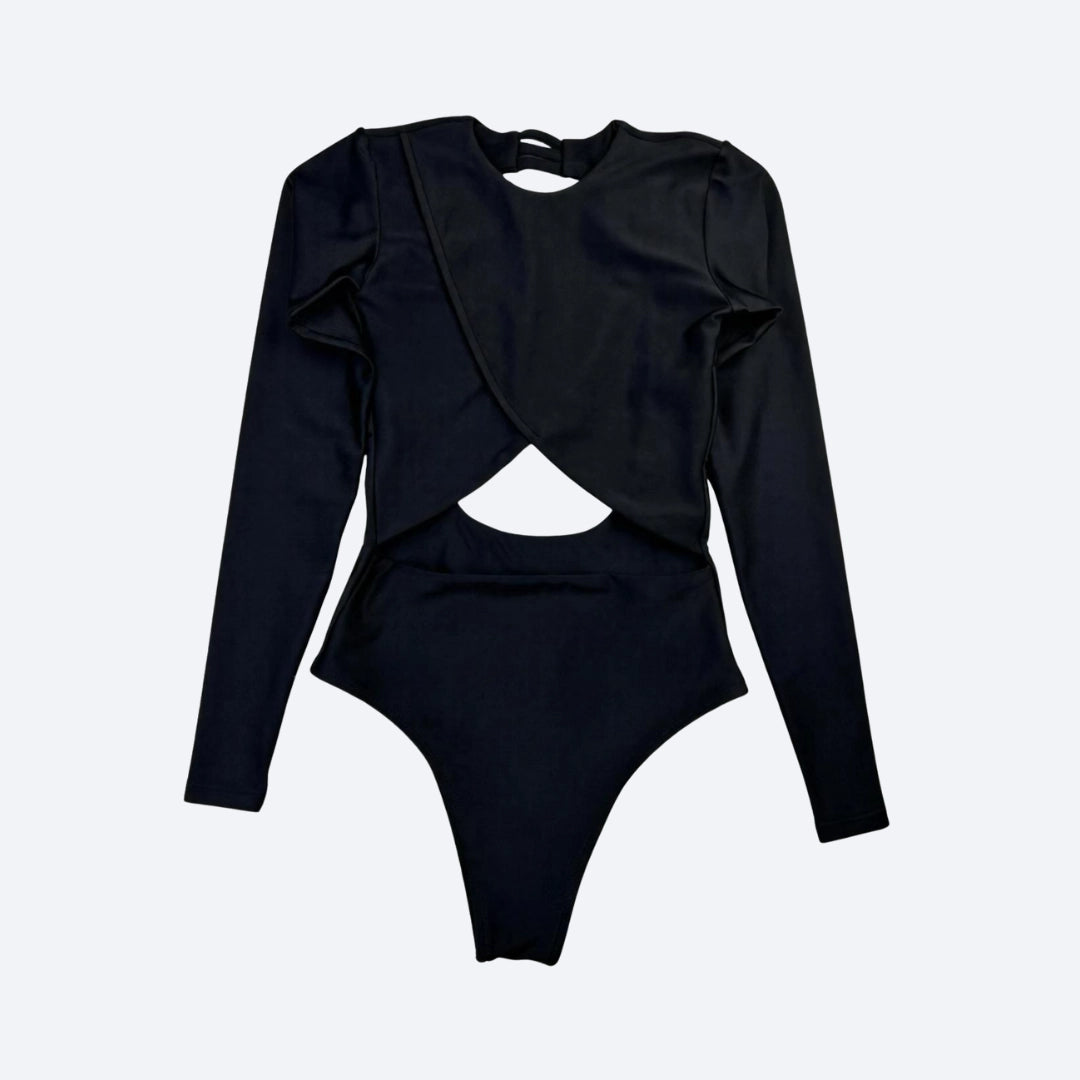 Essenza Asymmetric Long-Sleeve Bodysuit – Sculpting Brazilian Athleisure with UV Protection