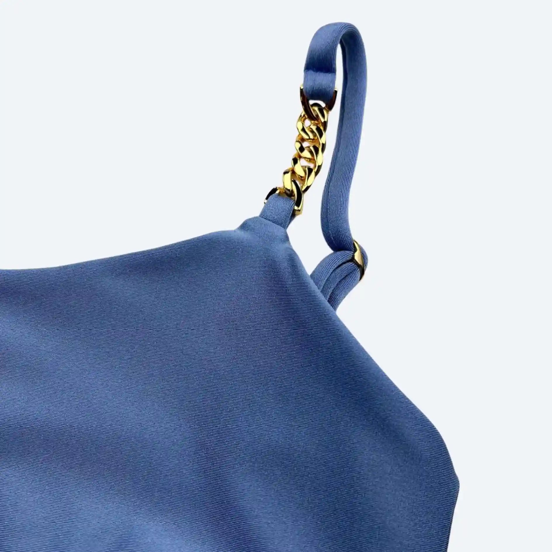 Irina Sky Blue Sculpt Fit Crop Top with Gold Chain Straps