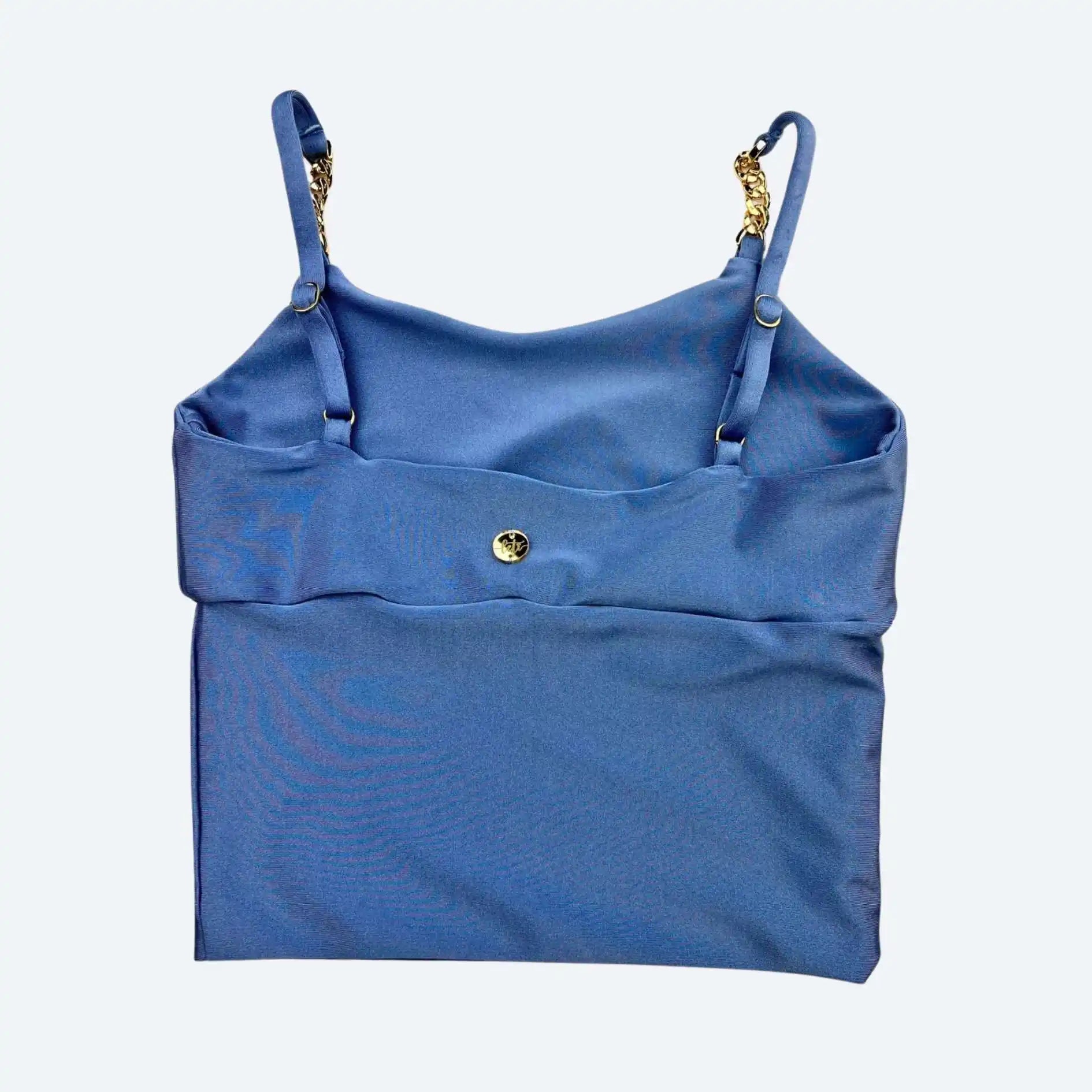 Irina Sky Blue Sculpt Fit Crop Top with Gold Chain Straps