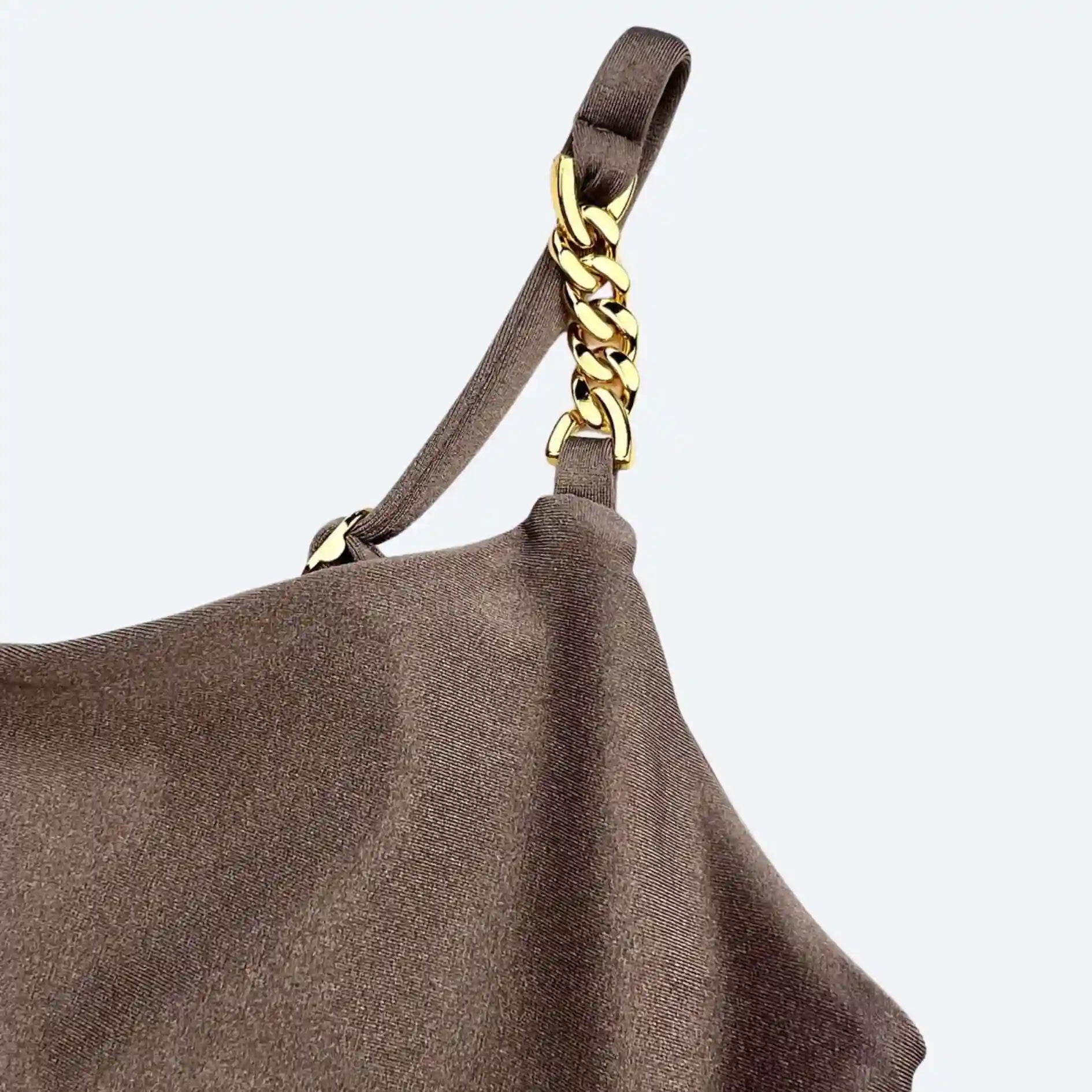 Irina Dark Taupe Sculpt Fit Crop Top with Gold Chain Straps