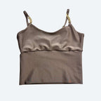 Irina Dark Taupe Sculpt Fit Crop Top with Gold Chain Straps