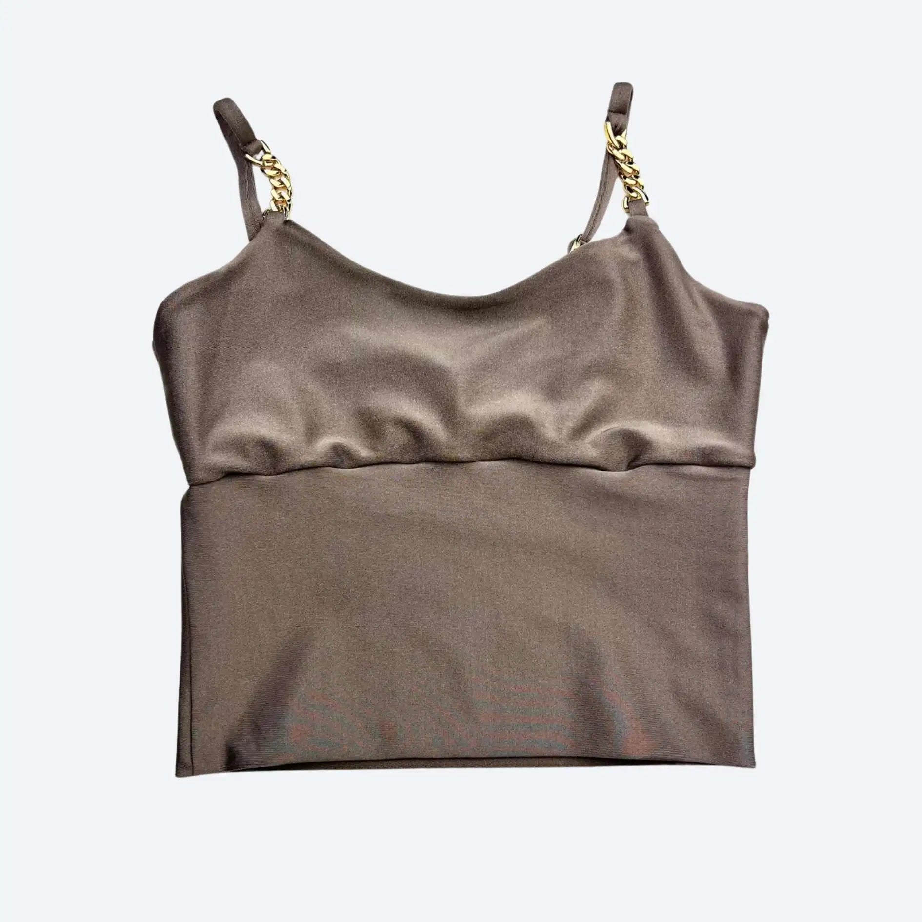 Irina Dark Taupe Sculpt Fit Crop Top with Gold Chain Straps