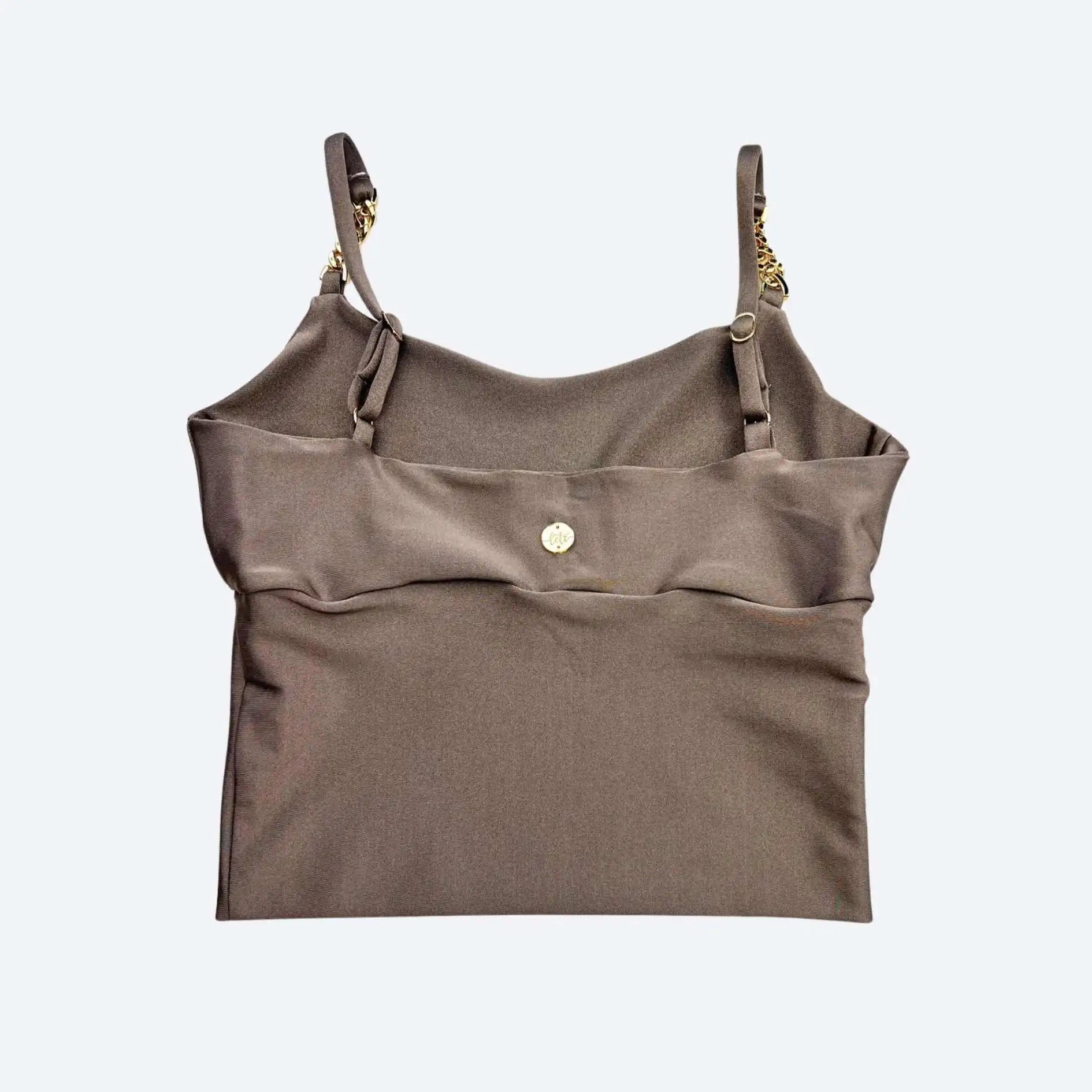 Irina Dark Taupe Sculpt Fit Crop Top with Gold Chain Straps