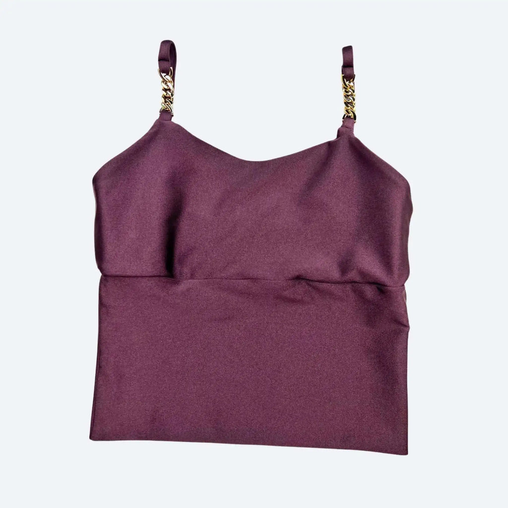 Irina Taupe Purple Sculpt Fit Crop Top with Gold Chain Straps