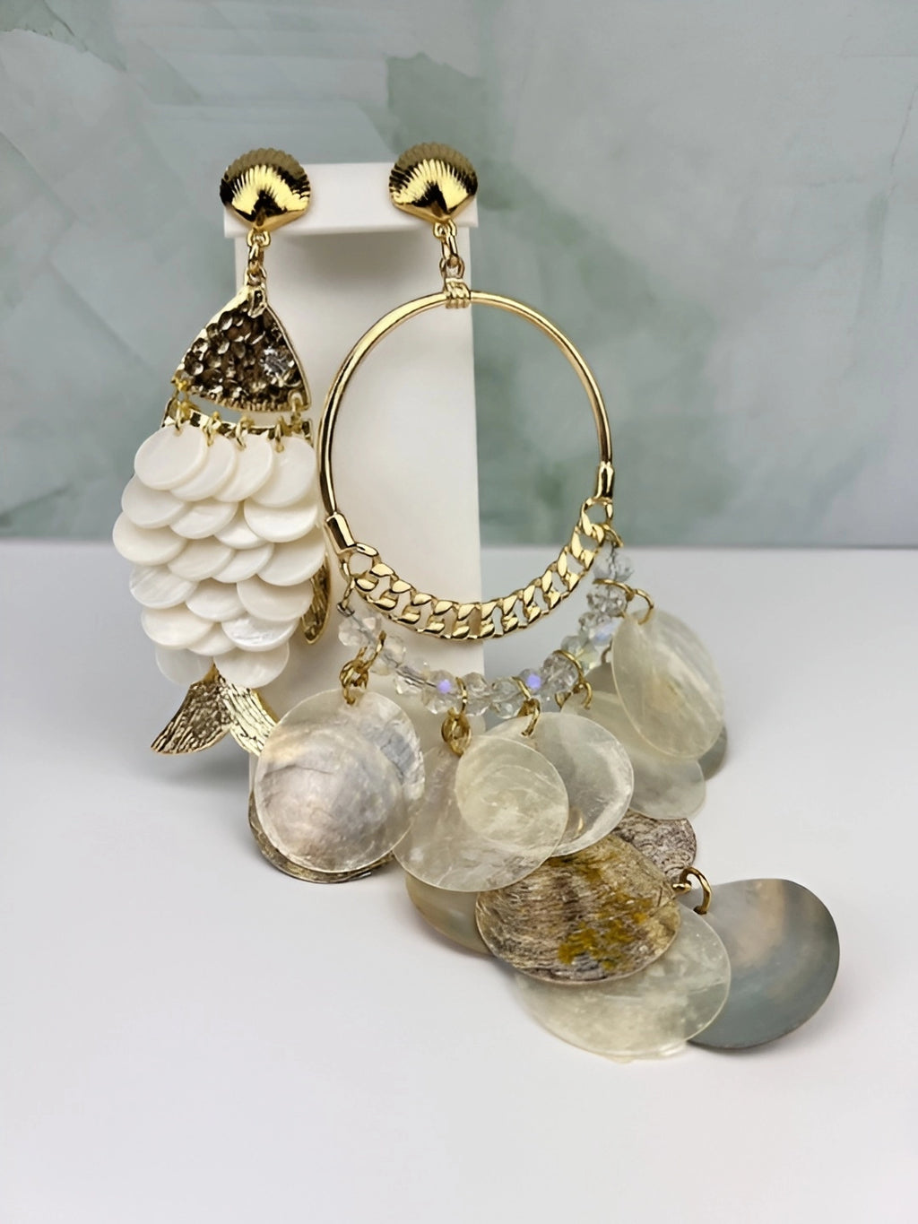 Gold-Plated Seashell & Mother of Pearl Earrings Handcrafted Brazilian Coastal Jewelry