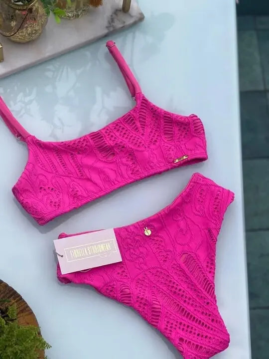 Lace Pink Brazilian Bikini Set My Store