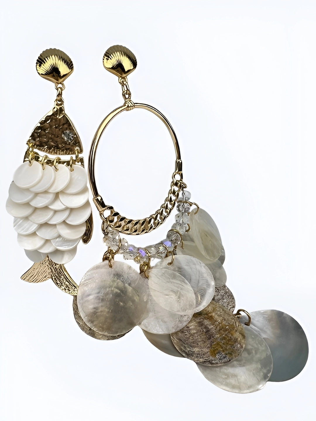 Gold-Plated Seashell & Mother of Pearl Earrings Handcrafted Brazilian Coastal Jewelry
