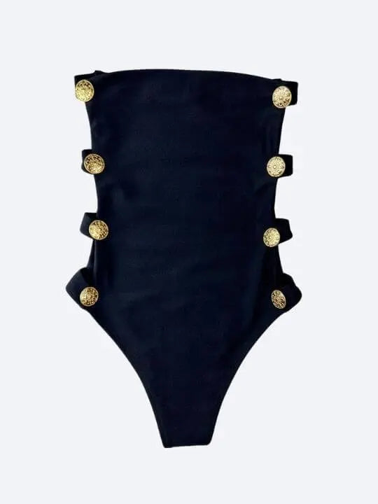 Duna Gold Side Button Black One Piece Brazilian Swimsuit My Store