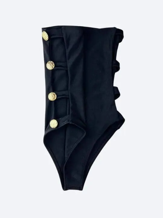 Duna Gold Side Button Black One Piece Brazilian Swimsuit My Store