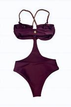 Sculpting Maroon Cut-Out One-Piece Swimsuit – SPF 50