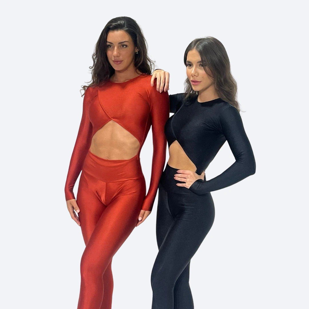 Essenza Asymmetric Long-Sleeve Bodysuit – Sculpting Brazilian Athleisure with UV Protection