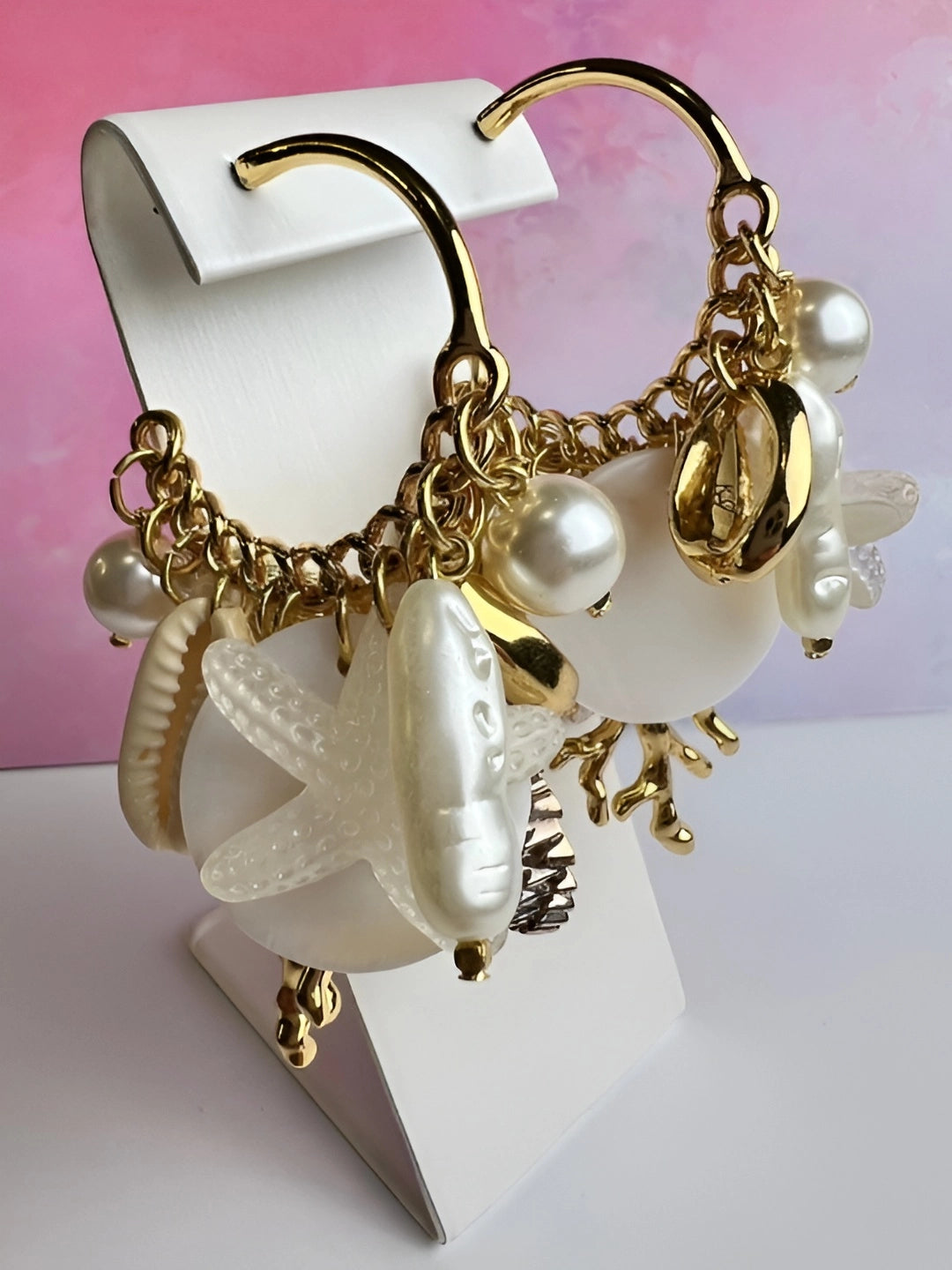 Luxury Coastal Statement Earrings – Gold Shell, Pearl & Starfish Design | Rio Essenza