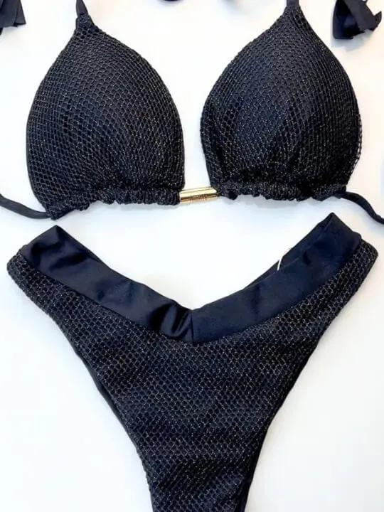 Genova Gold Shimmery Black Brazilian Bikini with Triangle Top My Store