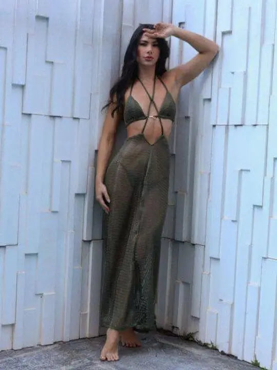 Sardenha Olive Green Pearl Cover-Up Skirt My Store