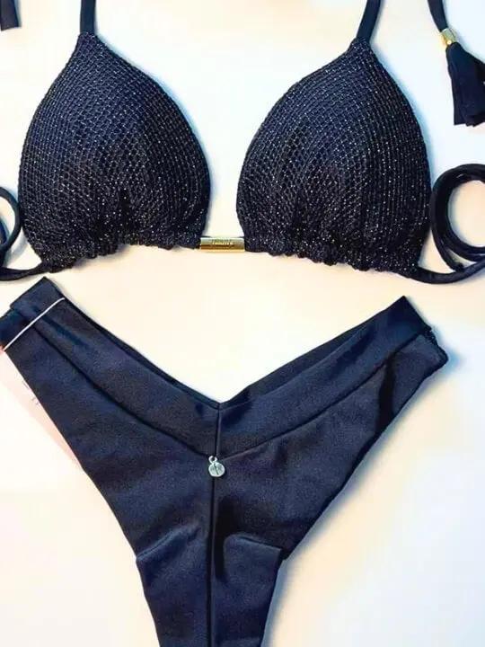 Genova Gold Shimmery Black Brazilian Bikini with Triangle Top My Store