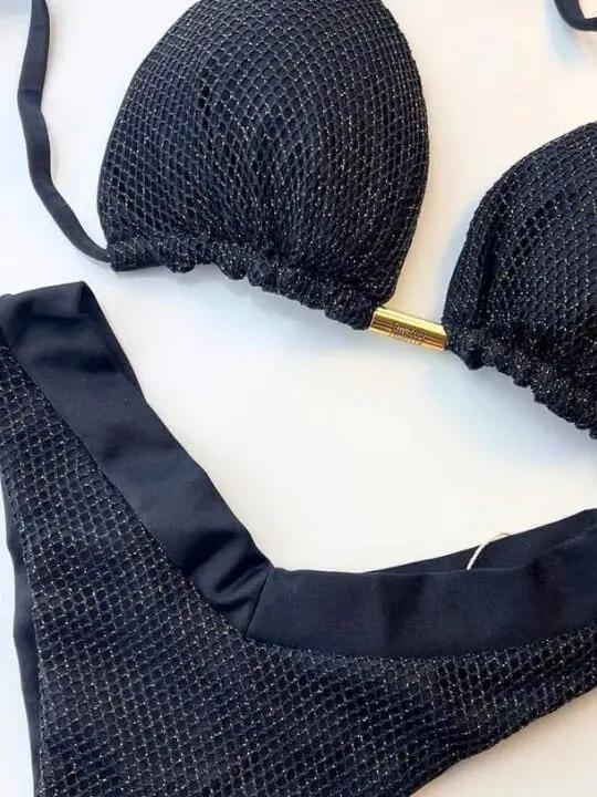Genova Gold Shimmery Black Brazilian Bikini with Triangle Top My Store