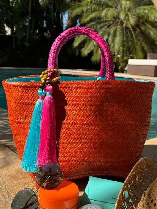 Borogodó Tote Orange Blue Artisan Straw Bag My Store