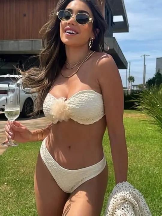 Arienzo Coconut Off-White Brazilian Bikini with Removable Flower My Store