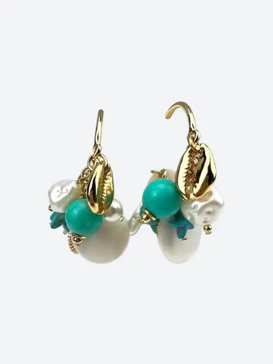 Gold-Plated Seashell & Aquamarine Earrings Handcrafted Brazilian Coastal Jewelry My Store