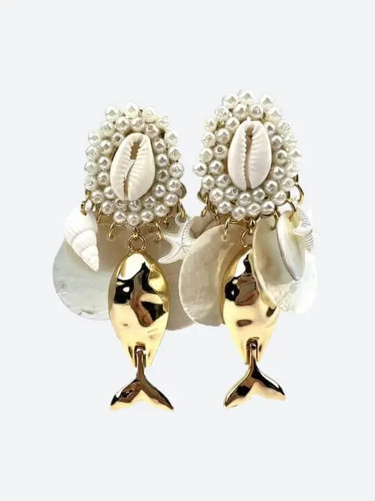 Pearl & Gold Fish Drop Earrings Handcrafted Brazilian Coastal Jewelry My Store
