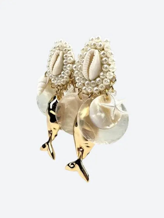 Pearl & Gold Fish Drop Earrings Handcrafted Brazilian Coastal Jewelry My Store