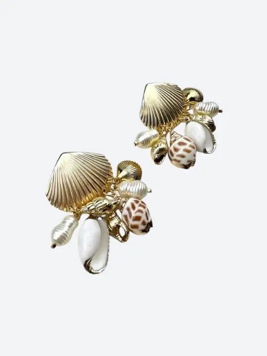 White & Gold Shell Earrings Handcrafted Brazilian Coastal Jewelry My Store