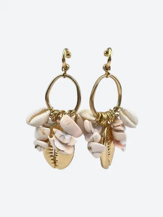 Gold Hoop Shell Cluster Statement Earrings Handcrafted Brazilian Coastal Jewelry My Store