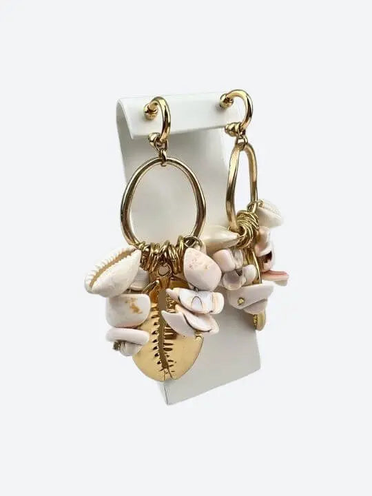 Gold Hoop Shell Cluster Statement Earrings Handcrafted Brazilian Coastal Jewelry My Store