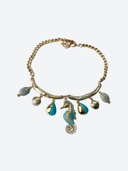 Blue and Gold Seahorse Necklace Handcrafted Brazilian Coastal Jewelry My Store