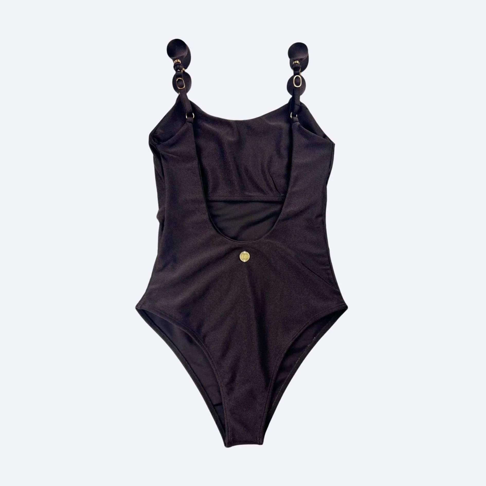 Amalfi Espresso Brown One Piece with Beaded Straps and Gold Details