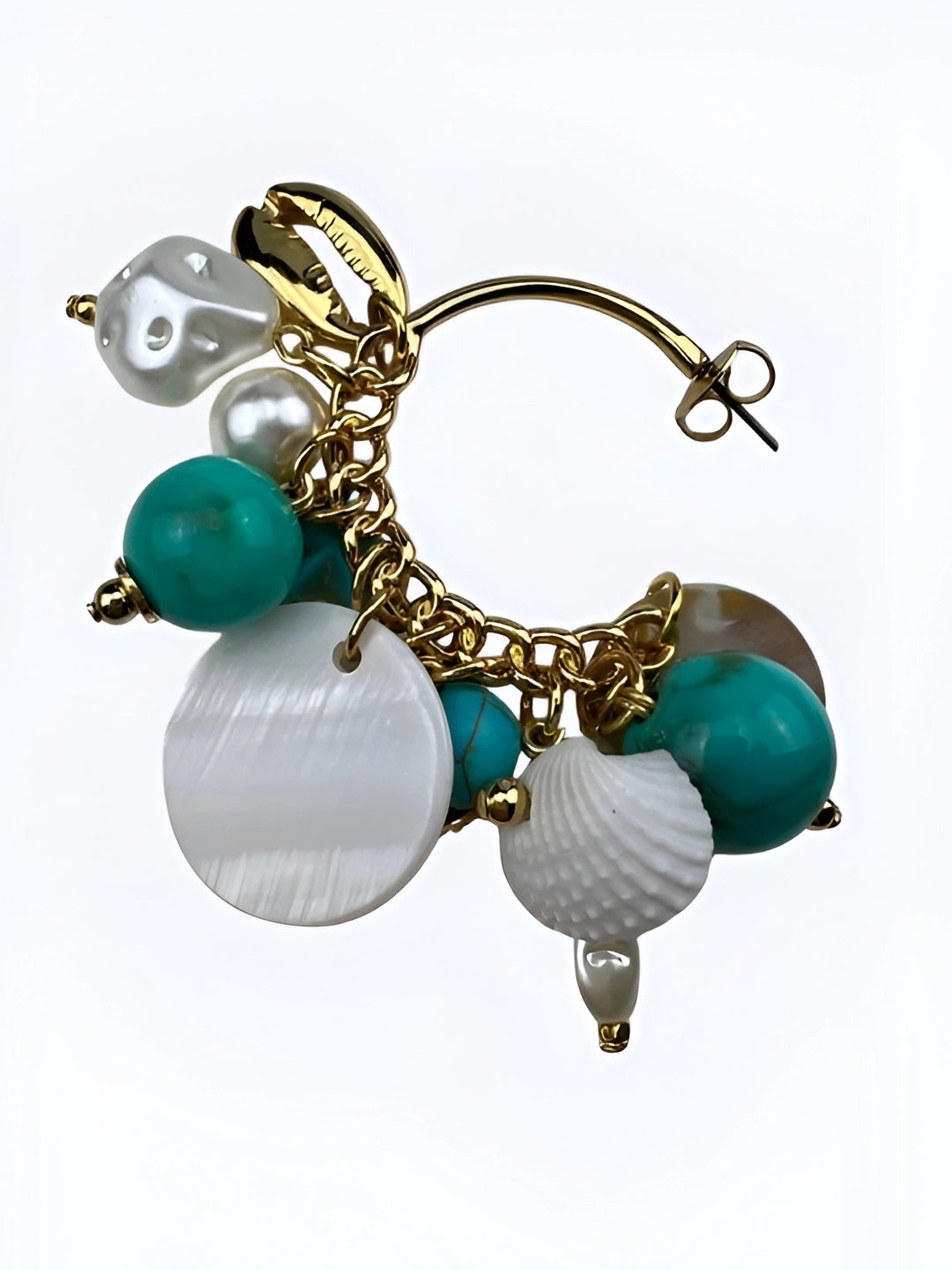 Gold-Plated Seashell & Aquamarine Earrings Handcrafted Brazilian Coastal Jewelry