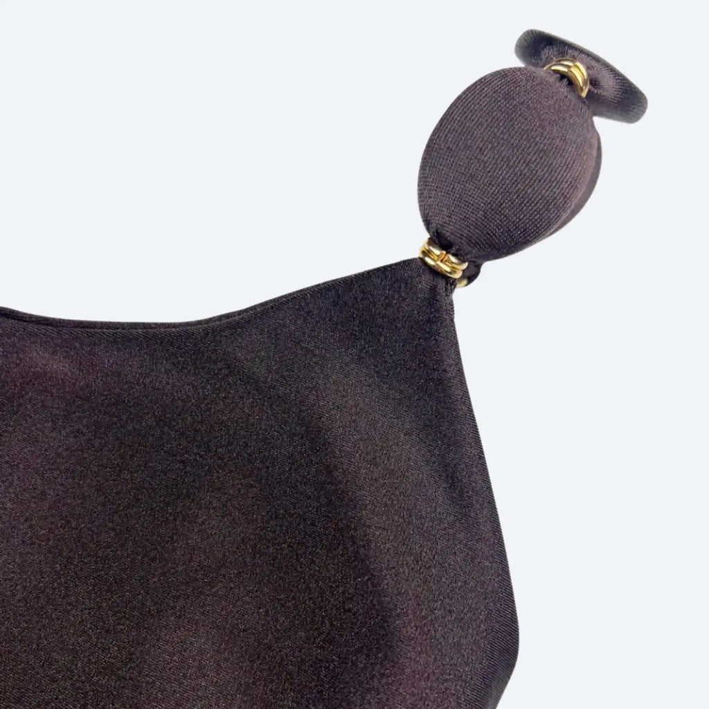 Amalfi Espresso Brown One Piece with Beaded Straps and Gold Details