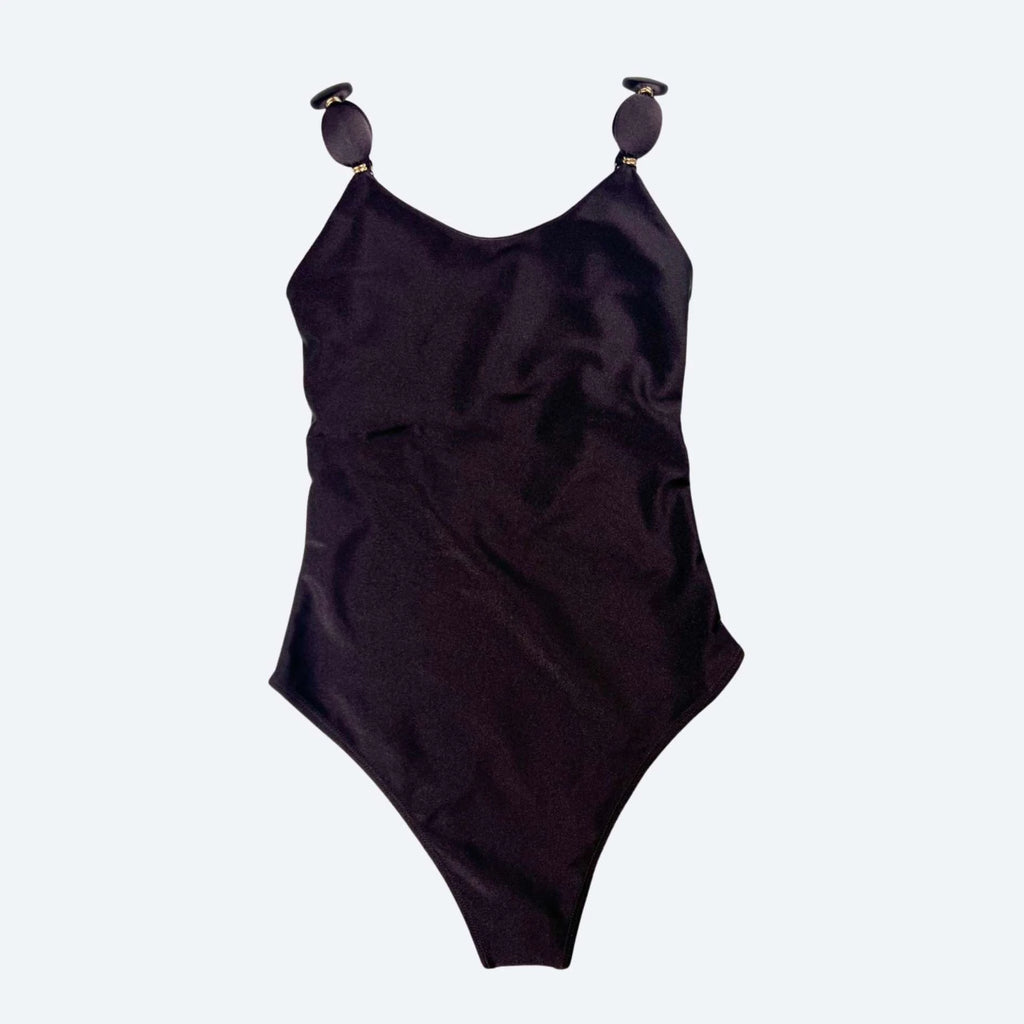 Amalfi Espresso Brown One Piece with Beaded Straps and Gold Details