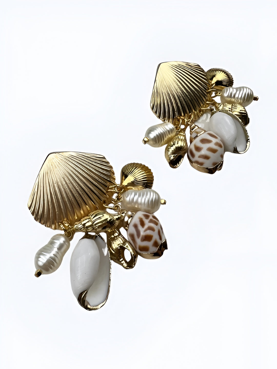 Luxury Gold Shell & Pearl Statement Earrings – Ocean-Inspired Eleganc