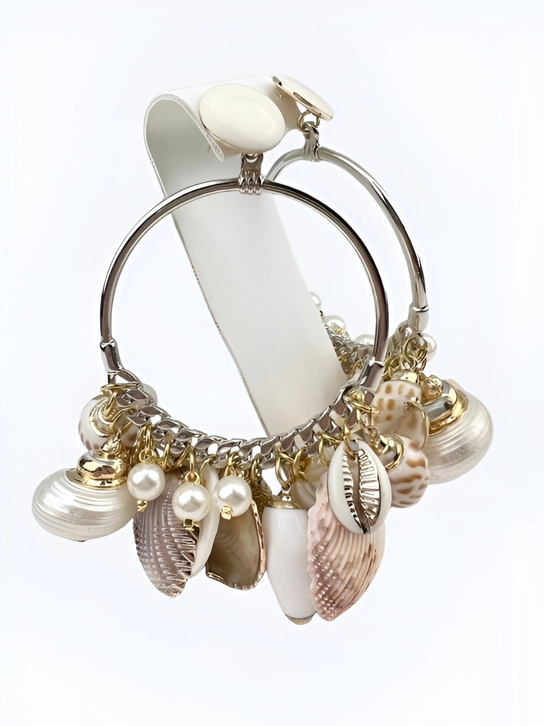 Luxury Coastal Hoop Earrings – Shell, Pearl & Mixed Metal Statement