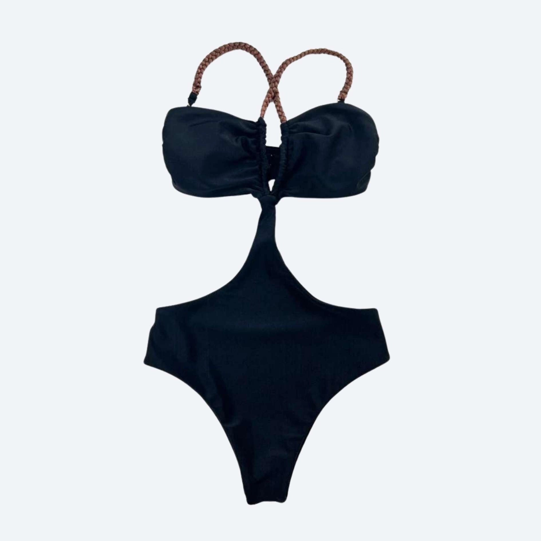 Bali Monokini Braided Straps Black — Brazilian One Piece Fitness Swimsuit