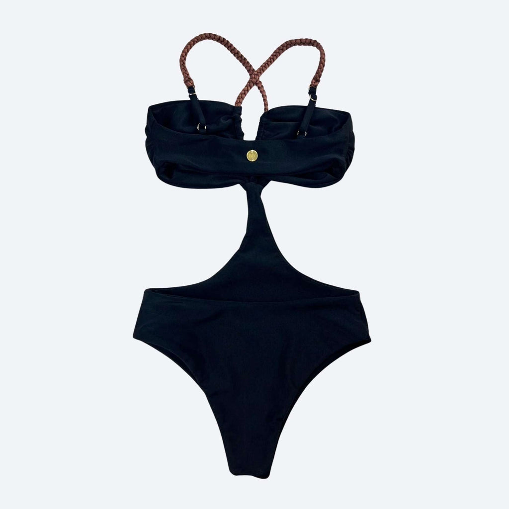 Bali Monokini Braided Straps Black — Brazilian One Piece Fitness Swimsuit