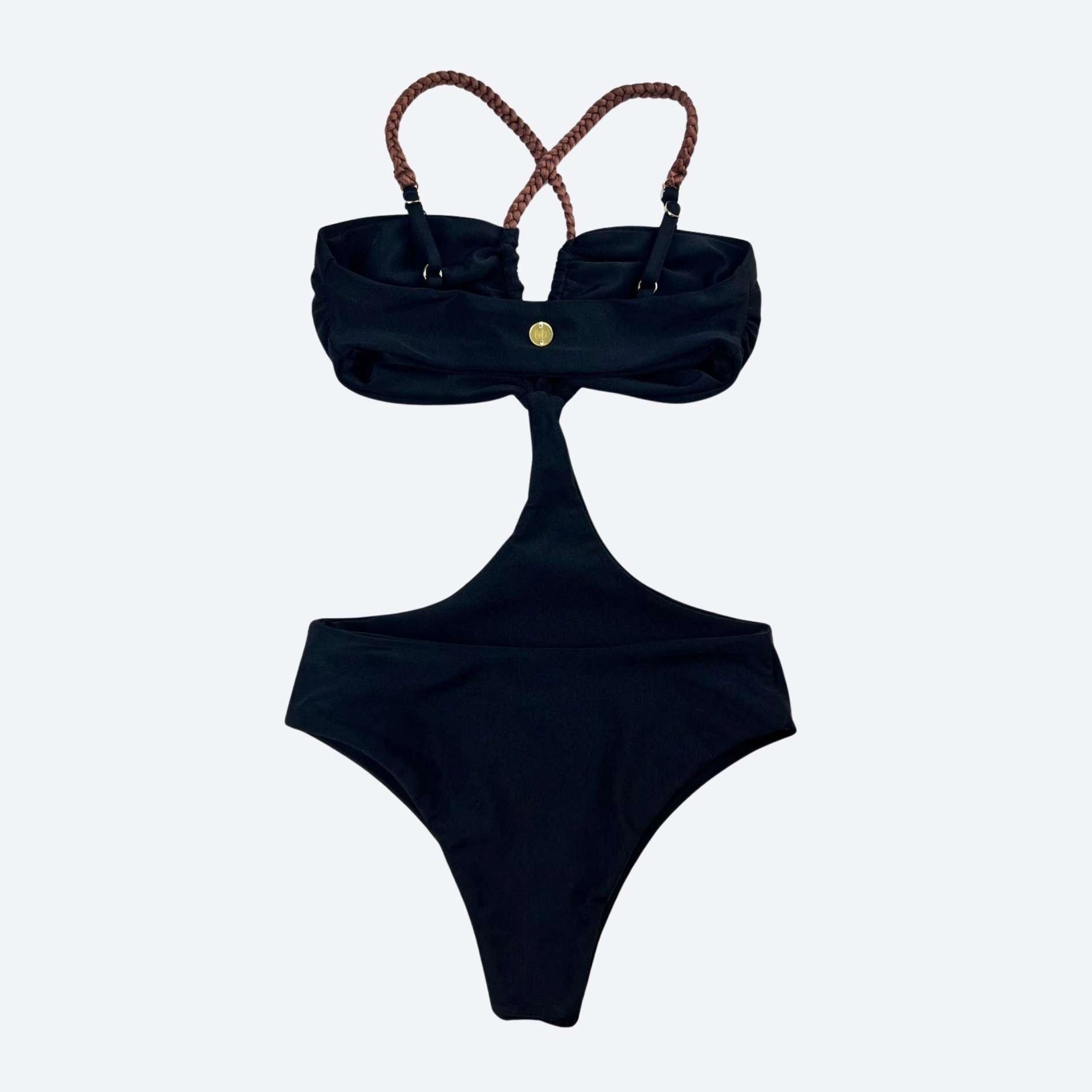 Bali Monokini Braided Straps Black — Brazilian One Piece Fitness Swimsuit