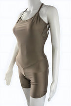 Sculpting Open-Back Jumpsuit for Women – Black & Taupe | Athleisure One-Piece