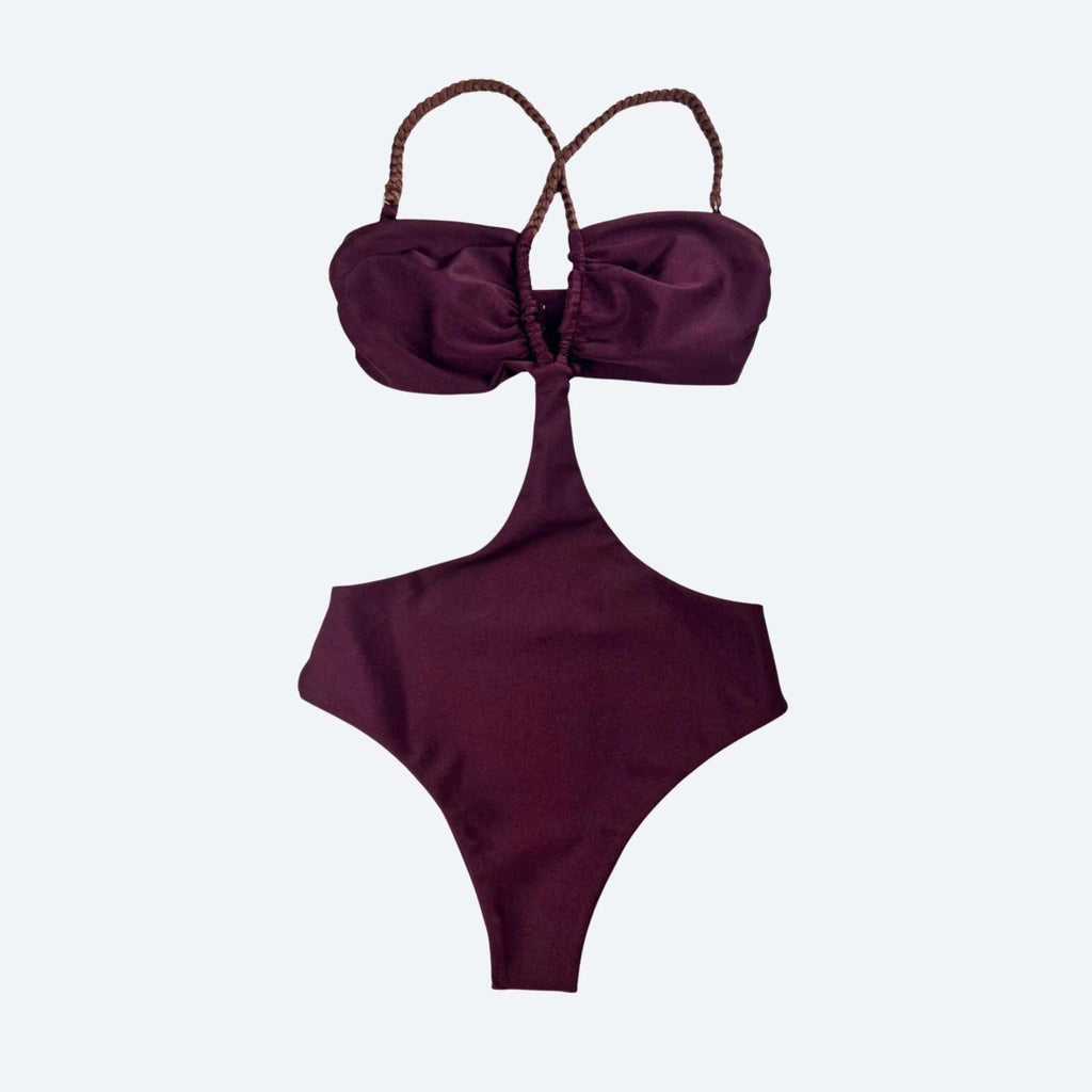 Bali Monokini Braided Straps Maroon — Brazilian One Piece Fitness Swimsuit
