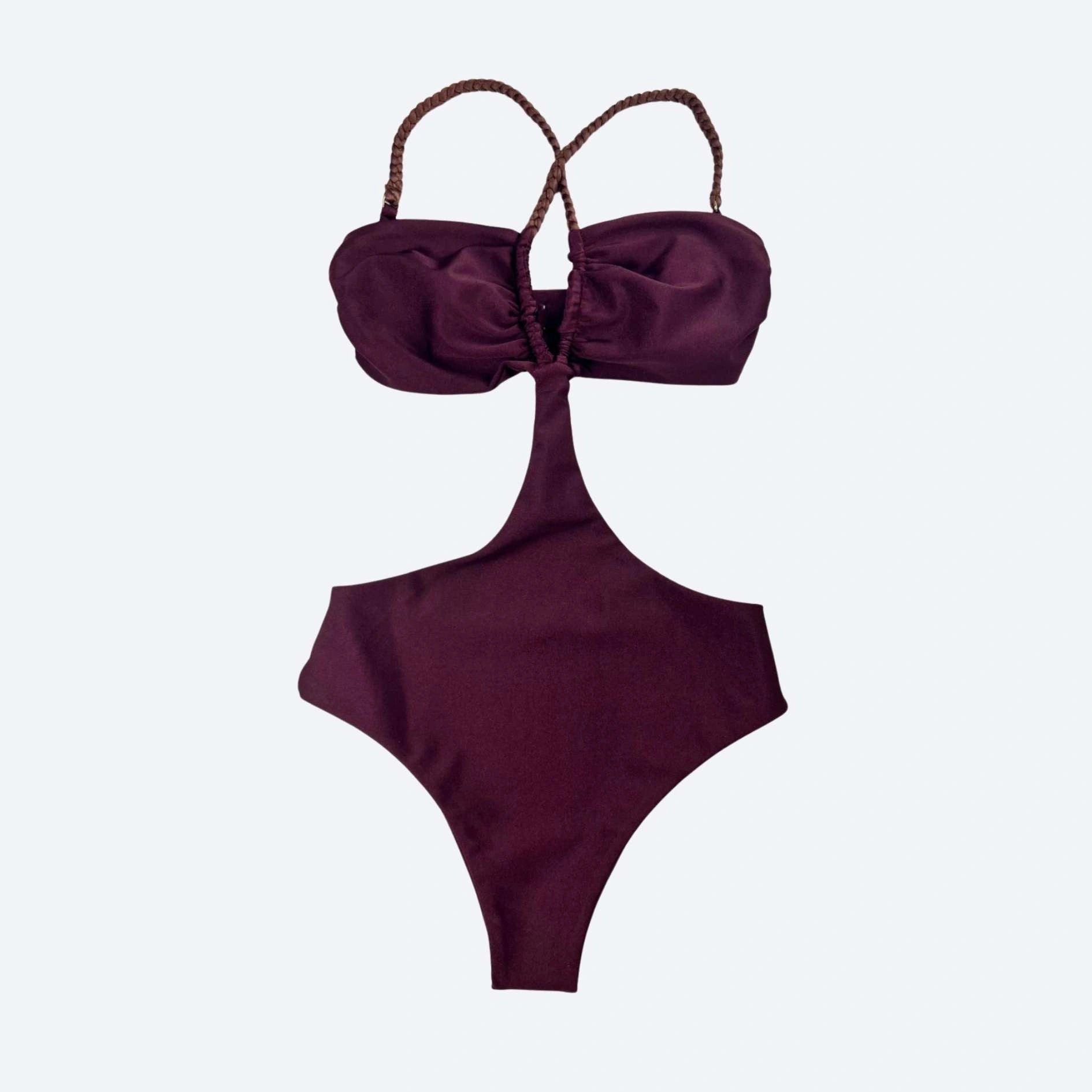 Bali Monokini Braided Straps Maroon — Brazilian One Piece Fitness Swimsuit